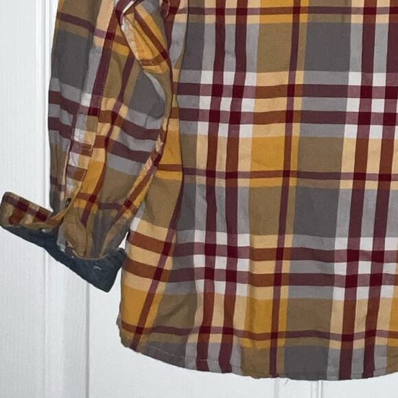 Eddie Bauer Kids Plaid Button Down Shirt yellow burgundy gray white boy's size 7 - Picture 6 of 16